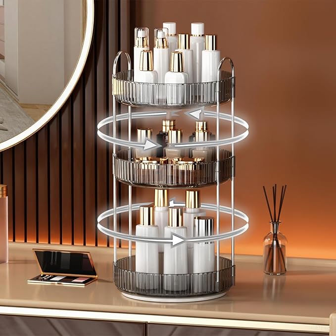 YCIA&DONE 360 Rotating Makeup Organizer and Storage for Vanity Countertop 3 Tiers, High Capacity Cosmetic Skincare Perfume Or