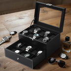 Watch Case for Men, 20-Slot 2-Layer Watch Box with Large Glass Lid, Watch Storage Organizer with Removable Watch Pillows, Men