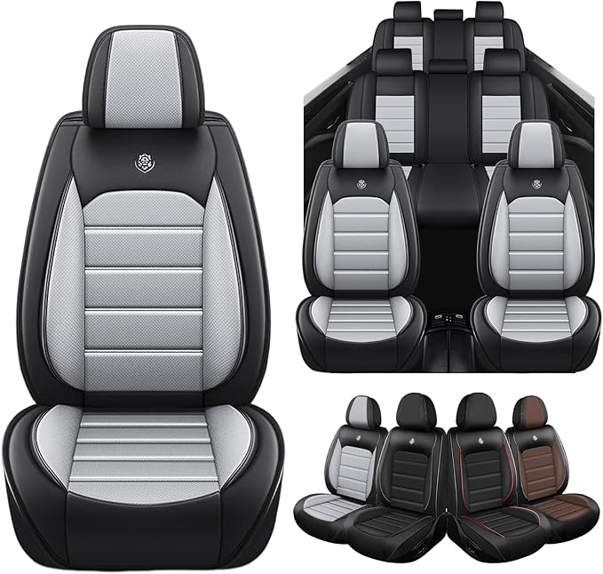 Seat Covers for Ford Expedition Max 2018-2026 8 Seaters, Compatible Airbag Non-Slip Waterproof Leather Seat Protector, Luxury Car Interior Seat Cover Full Set, Black Gray