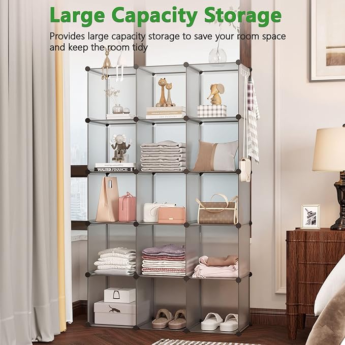C&AHOME 16-Cube Storage Organizer, Plastic Shelves Units, DIY Closet Organizer, Modular Shelves Ideal for Home, Bedroom, 48.4