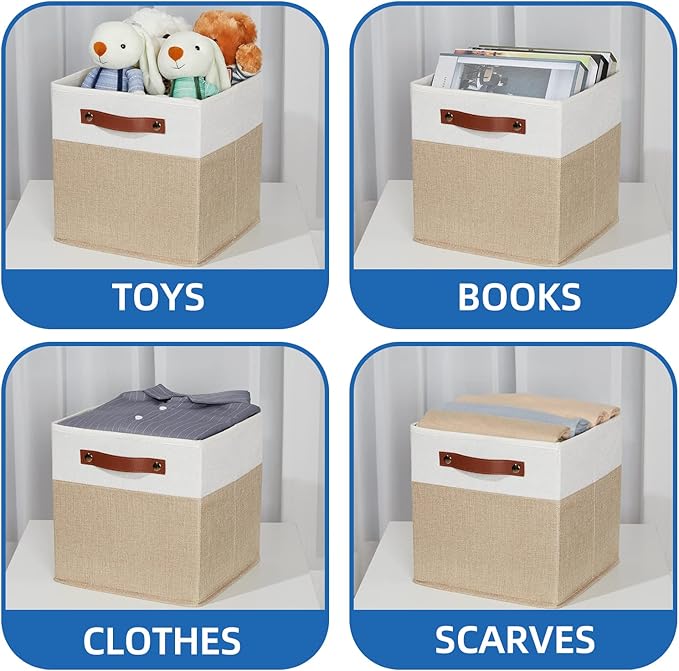 Temary Fabric Storage Cubes Bins, 11 inch Cube Storage Baskets, Foldable Cube Bins Set with Handles, Decorative Storage Boxes