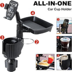 Car Large Cup Holder Expander, 4-in-1 Cupholder Extender with Phone Holder & Swivel and Detachable Snack Food Tray Table for 