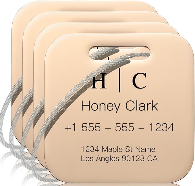 Stainless Luggage Tags for Suitcases 4 Pack: Metal Personalized Luggage Tags for Backpacks & Bags with Customizable Texts (Ro