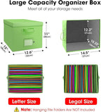 File Organizer Box with Lid, Linen Hanging File Storage Box with Handle, Collapsible Document Filling Box for Letter/Legal Fo