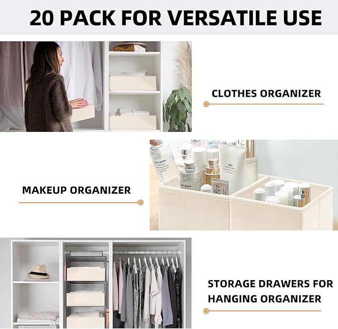 【FAMILY PACK】Drawer Organizer Clothes, 20 Pack Dresser Organizer Bins for Baby Clothes - Underwear Bra Sock Organizer - Fabri