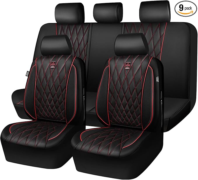 CAR PASS Piping Luxury Leather Seat Covers Full Set,5 Seats Anti-Slip Waterproof Seat Covers Compatible with Front Armrests,U