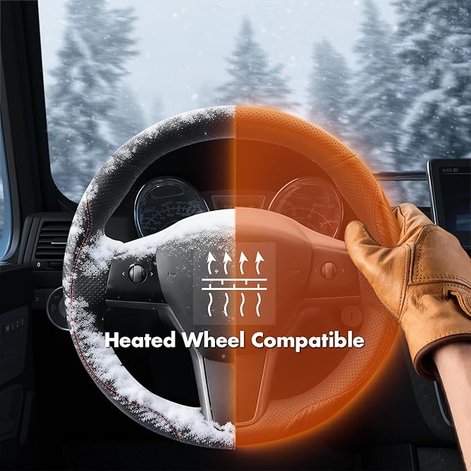 MEWANT Hand Stitched Steering Wheel Cover for Tesla Model 3 2017-2023 / Model Y 2020-2023 for Tesla Model 3/Y Accessories