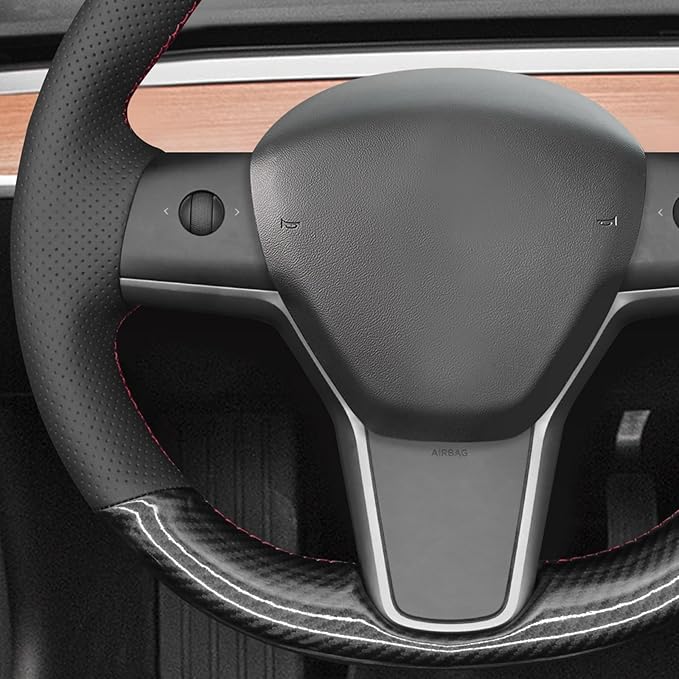 MEWANT Hand Stitched Steering Wheel Cover for Tesla Model 3 2017-2023 / Model Y 2020-2023 for Tesla Model 3/Y Accessories