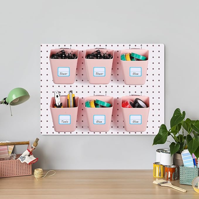 Namalu 12 Pack Pegboard Storage Bins with Labels and Hooks Bulk Peg Board Organizer Accessories Hanging Cup Organizer Pegboar