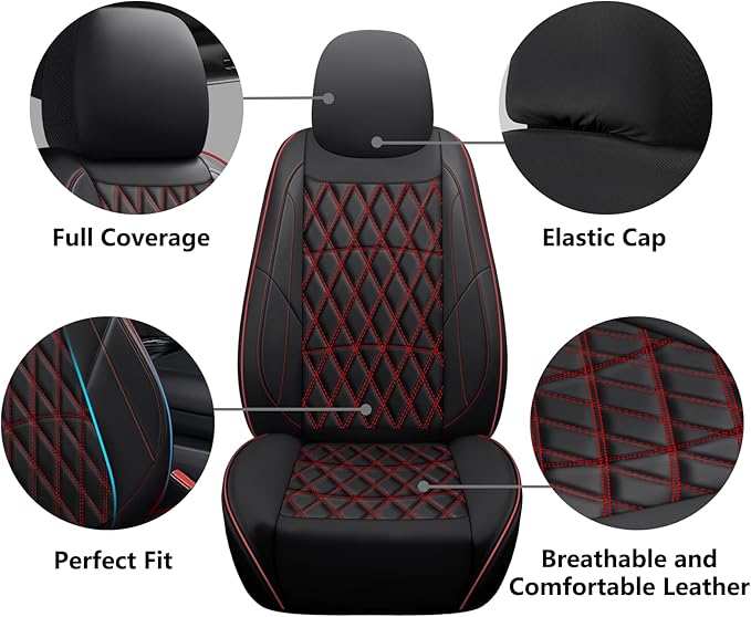 NS YOLO Leather Car Seat Covers,Universal Fit for Most Cars,SUVs and Sedans,Waterproof Luxury Leatherette Cushions, 2 Seats P