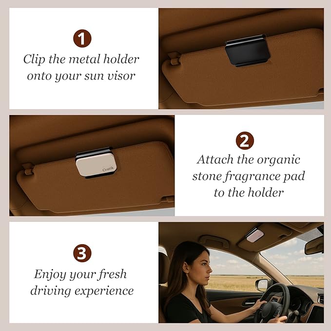 Car Air Freshener - Stone Air Freshener - Car Odor Eliminator for Visor Clip- Natural Scent Starter Kit, Vehicle Scent Diffus