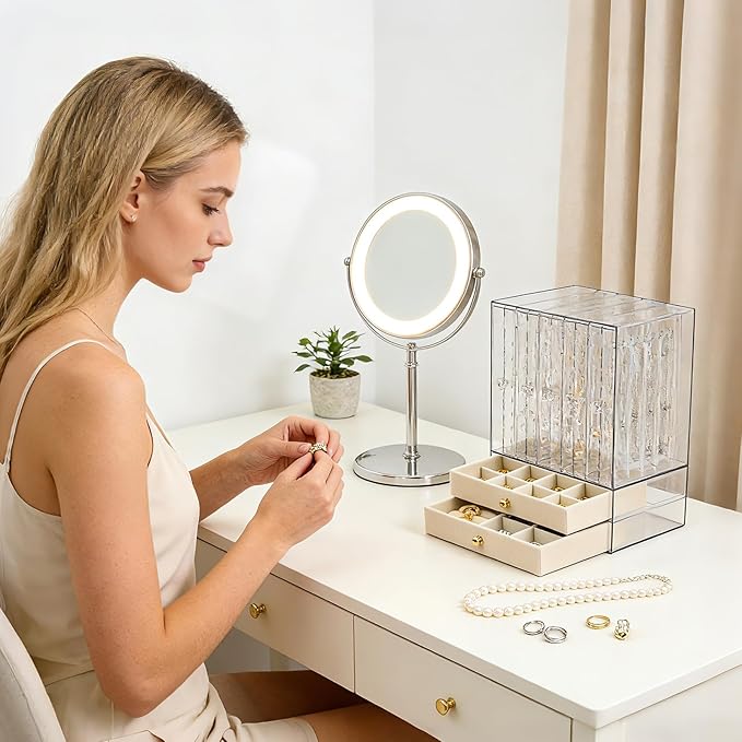 Greenfeather Jewelry Organizer with 7 Removable Drawers, Clear Acrylic Jewelry Box with 40 Necklace Hooks, 120 Pairs of Earri