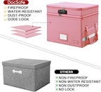 DocSafe File Box with Lock,Multi-Layer Fireproof Document Box Collapsible File Storage Organizer with Pockets/Handle,Large Po