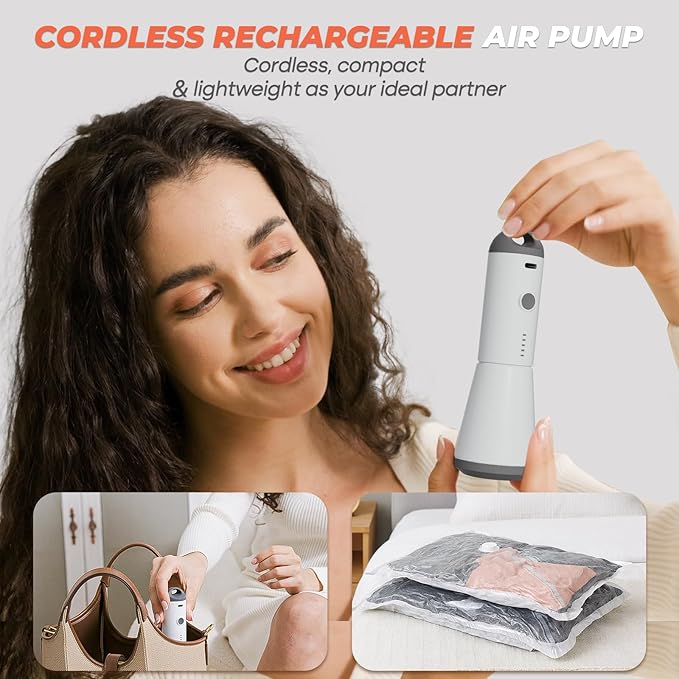 Vacbird Vacuum Seal Bags, 8 Pack 39" Vacuum Storage Bags with Rechargeable Cordless Pump for Space-Saving Compression of Clot