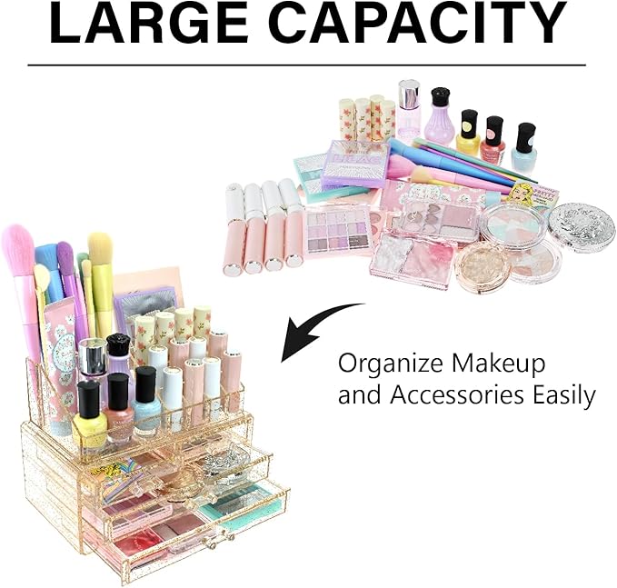 Ikee Design Acrylic Makeup Organizer with 4 Drawers Removable Top Lipstick Holders, Cosmetics Organizer for Skincare, Accesso