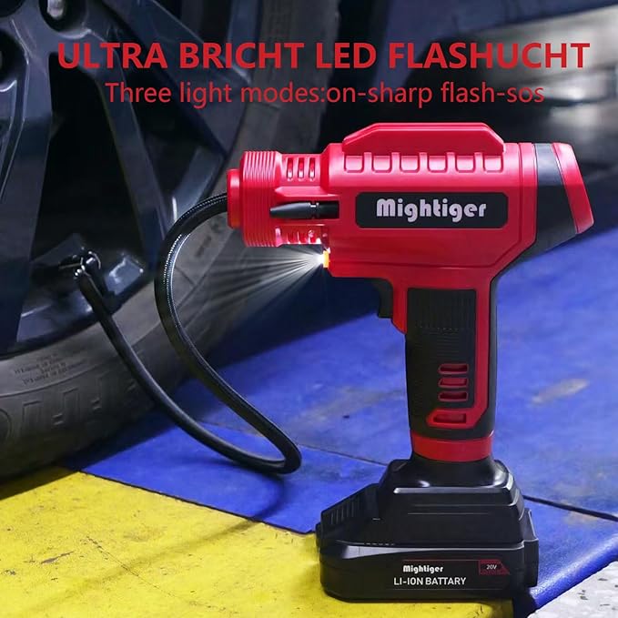 Portable Tire Inflator 20V Cordless Handheld Car Drill Air Pump Mini Air Compressor DC 12V 150PSI with Rechargeable Battery, Auto Shut Off, LED, Digital Pressure Gauge for Cars Bikes