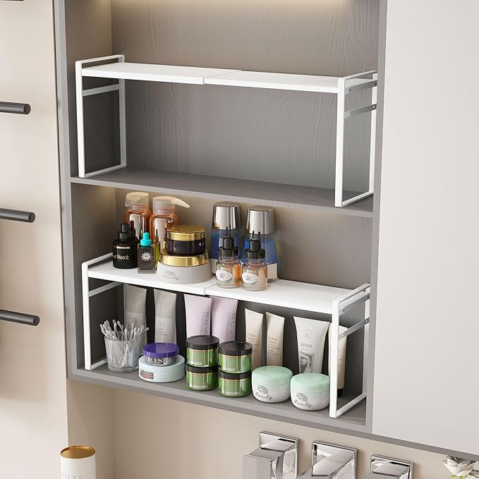 1pcs Medicine Cabinet Organizer Stretchable Storage Box for Bathroom Stackable Mirror Cabinets Vanity Small Narrow Shelf Slim