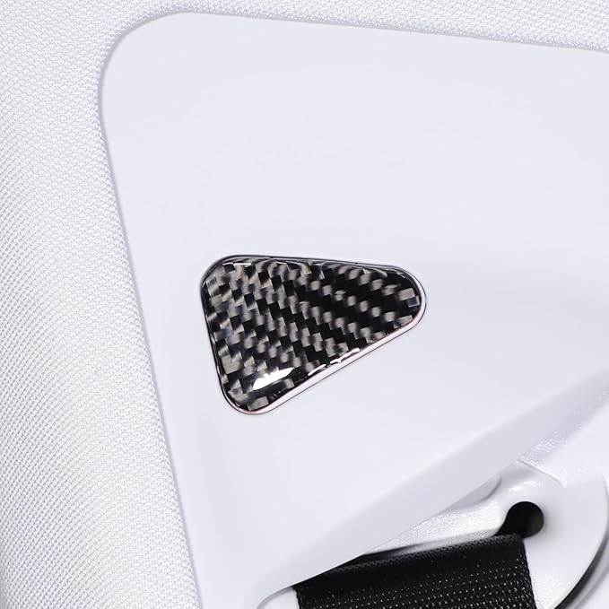 Seat Belt Adjuster Base Panel Cover Compatible with Tesla Model 3 Highlander 2023+, Car Safety Belt Buckle Panel Decor Frame, Seat Belt Warp Cover, Carbon Fiber (Black)