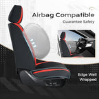 Coverado Leather Seat Covers Full Set, Black and Red Leather Car Seat Cover, Waterproof Car Seat Protector with Lumbar Suppor