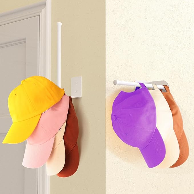 2 Pack White Hat Racks for Baseball Caps, Stainless Steel Hat Organizer for Baseball Cap, Hat Holder Storage Organizer, Hat H