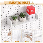 Marsui 2 Pcs Wooden Pegboard Shelf with Acrylic 12.2 x 3.94 Inch White Display Shelves Brackets with Metal Hooks Heavy Duty P