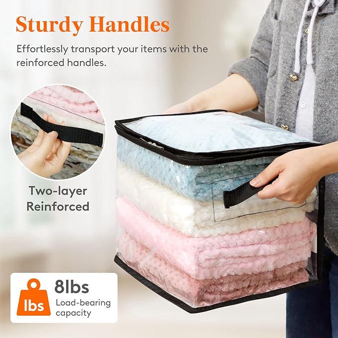 Lifewit 6 Pack Clear Clothes Storage Bags, 11 Inch Clear Cube Storage Bins, 18L Vinyl Foldable Moving Bags with Zipper, Stora