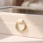 bussdis Glass Lid Jewelry Organizer Box – Beige Velvet Jewelry Case with Ring Slots, Necklace Hooks & Removable Compartments 