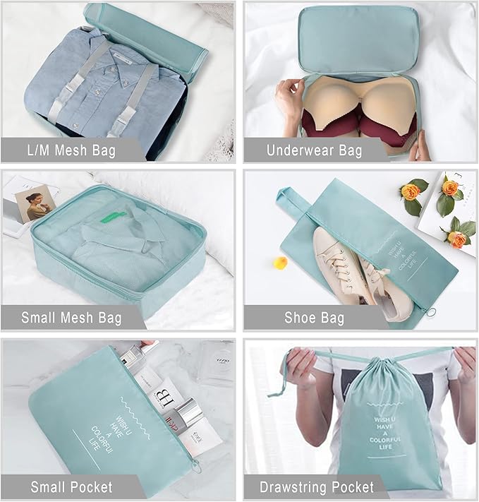 Packing Cubes, 8 Pcs Travel Packing Organizers for Suitcases, Large Capacity Travel Luggage Organizers Set includes 8 Storage