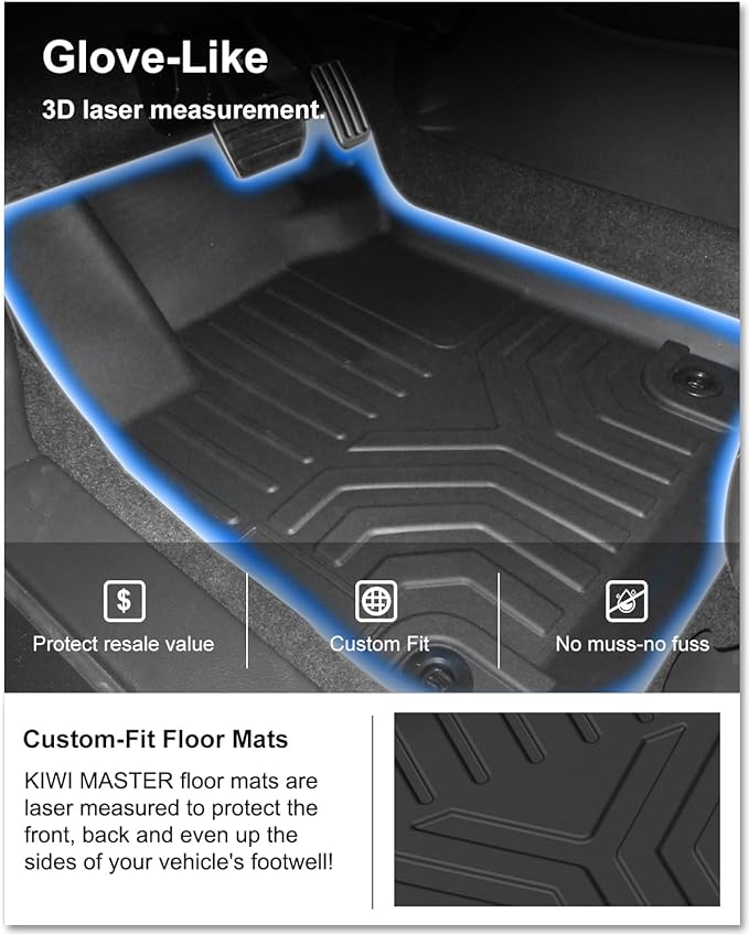 KIWI MASTER Floor Mats for 2018-2022 Honda Accord, Custom Fit All Weather Car Mats, Heavy Duty TPE Floor Liners, Front & Rear 2 Row, Black