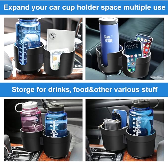 JINKEY Dual Cup Holder Expander for Car, 2 in 1 Multifunctional Large Car Cup Holder Expander Adapter with expanded 2.69"- 3.