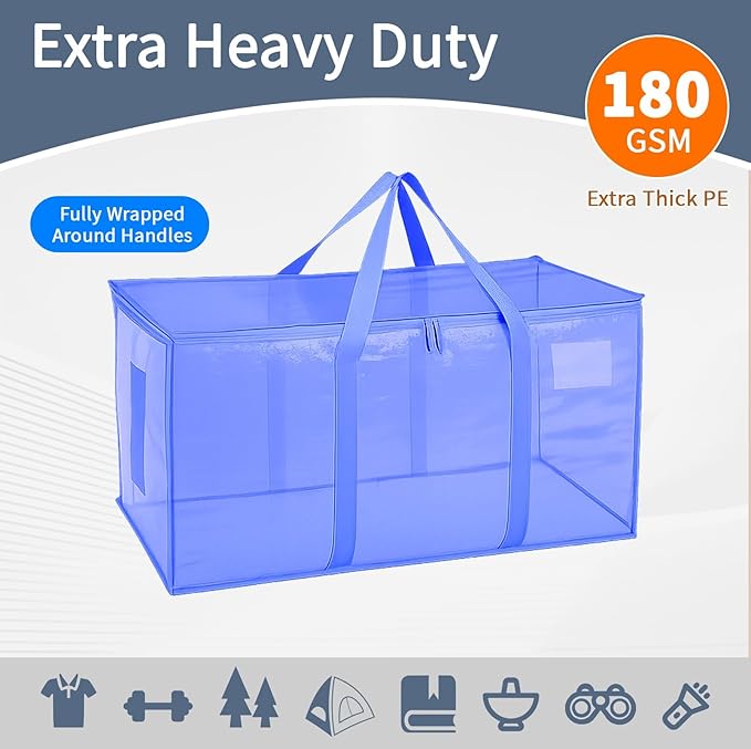 4 Pack-Extra Large Heavy Duty Moving Bags - Waterproof Storage Totes with Handles & Zippers, Foldable for College Dorm, Stora