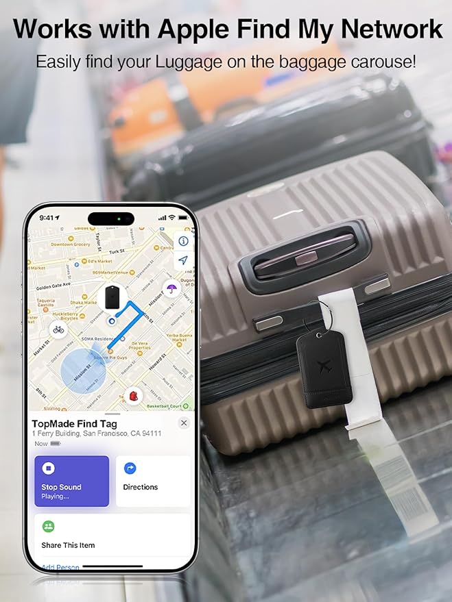 TopMade Smart Luggage Tag with Find My, Premium Leather Luggage Tags for Suitcase, Travel Bags, Backpacks, Anti-Lost Suitcase