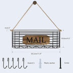 SRIWATANA Mail Holder, Rustic Mail Organizer Wall Mount Hanging Mail Sorter Letter Basket with 5 Key Holder for Wall, Large, 