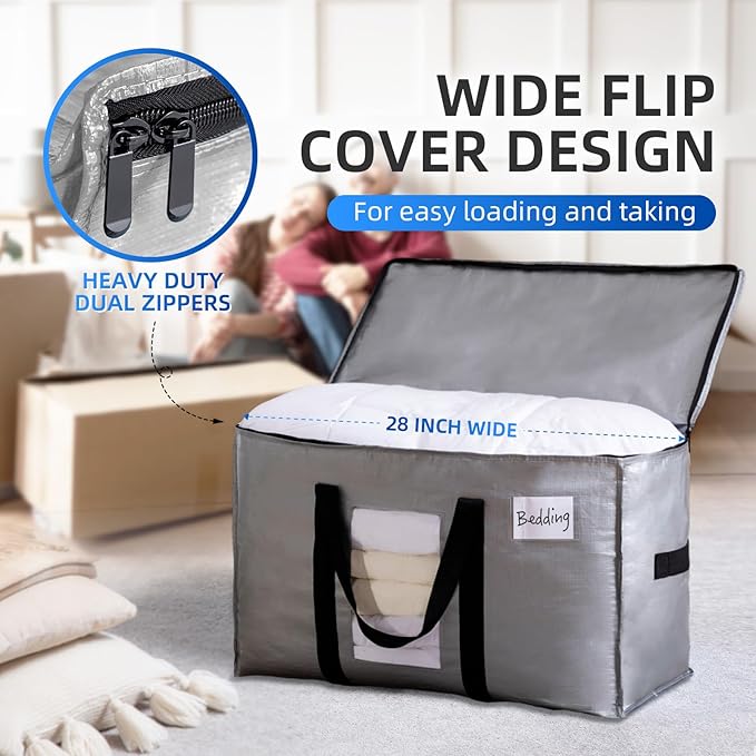 TAILI Extra Large Moving Bags, 6 Pack Silver Heavy Duty Totes for Storage with Visible Window, Wrap Around Handles, Storage B