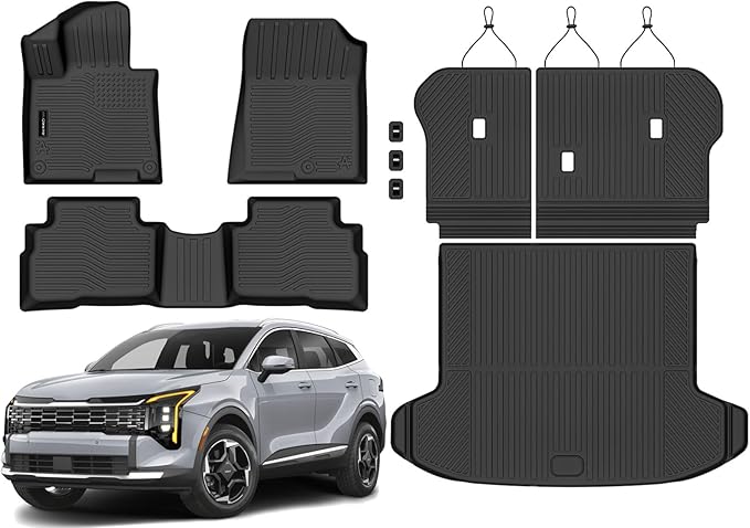 Auxko All Weather Floor Mats Cargo Mat with Backrest Mat for Kia Sportage 2026-2023 Gasoline All Season TPE Accessories Odorless Anti-Slip Floor Liners Trunk Tray with Back Seat Protector