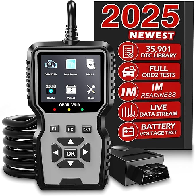V519 OBD2 Diagnostic Scanner Tool - Vechicle Check Engine Light Code Reader with Battery Voltage Tester, I/M Readiness, Reset,