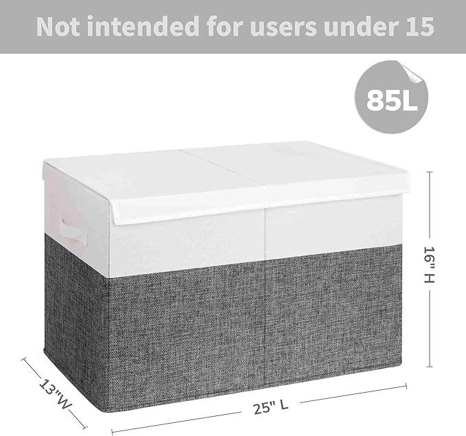 INDRESSME 25"x13"x16" Large Toy Storage Box with Lid, Toy Chest Organizer Toy Basket with Dividers for Playroom, Bedroom, Clo