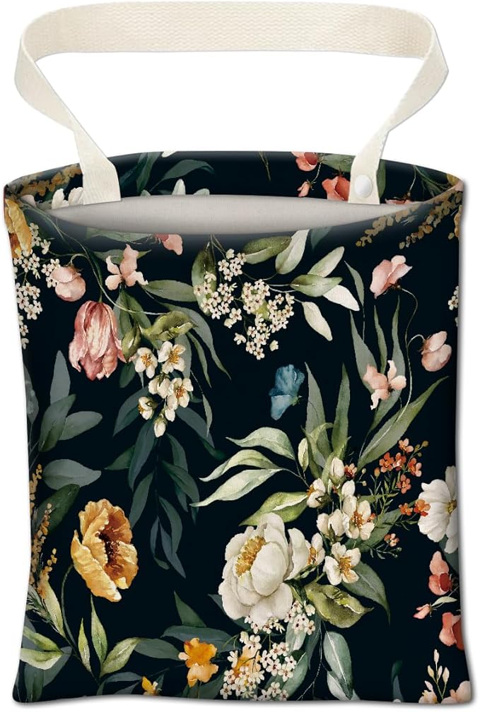 Car Trash Can, Cute Car Trash Bag, Hanging Car Organizer and Storage Bag, Trash Bin for Car Accessories, Vehicle, Travelling, Camping Watercolor Flowers
