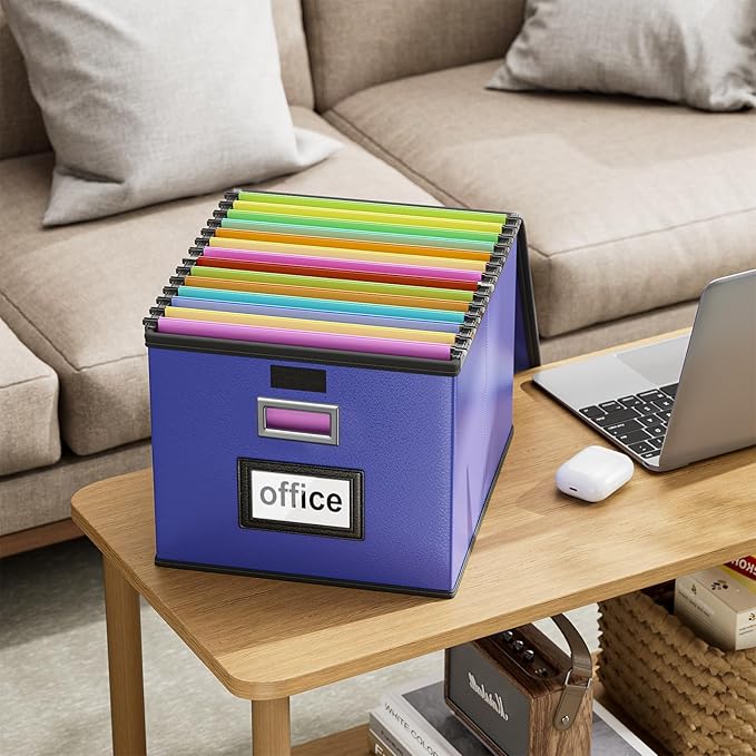 Huolewa Portable Leather File Organizer Boxes with Lids, Collapsible File Folder Organizer Boxes, Decorative Small Filing Fil