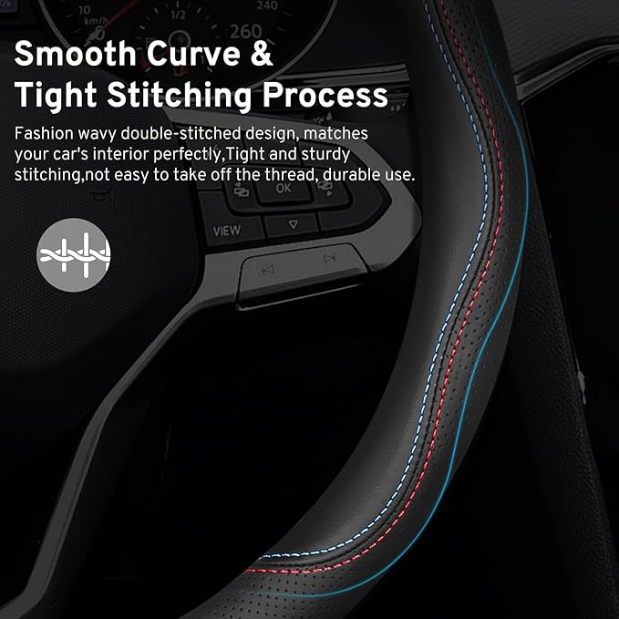 Car Steering Wheel Cover for BMW X3 X5 X7 3 5 Series 328i 528i 535i 530i 540i 320i 330i 325i X1 X2 X4 X6 1 2 4 6 7 8 Series e90 e60 f30 Accessories, 2026 Leather Black (Red Blue)
