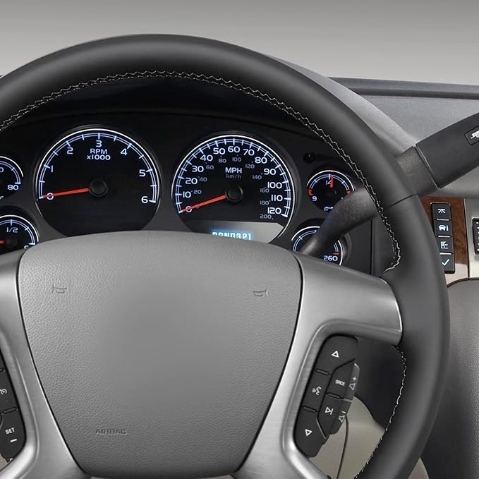 MEWANT Hand Stitch Steering Wheel Cover for Chevy Silverado 1500 2500 Suburban Black Real Leather Steering Wheel Wrap