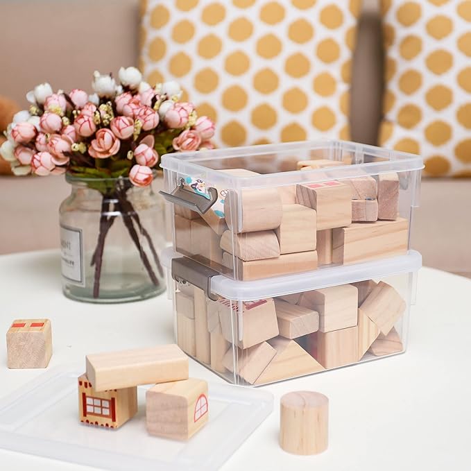 Anywish 8 Packs Small Storage Bins 1.3 QT Plastic Storage Container Stackable Box with Lids for Organizing, Clear White