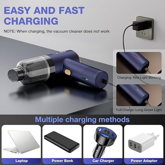 Car Vacuum Portable 4 in 1 Vacuum Cleaner 12000Pa Mini Handheld Vacuum Cordless Rechargeable 120W High Power Vacuum Cleaner &