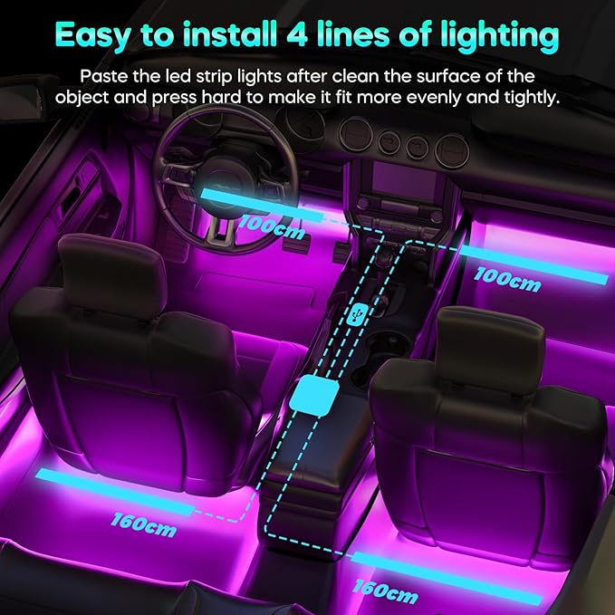 Winzwon Led Lights for Car Accessories Interior, Gifts for Him Her Men Women Teen Boys Girls, APP Control with USB Port Color Change Lights for Truck Decor