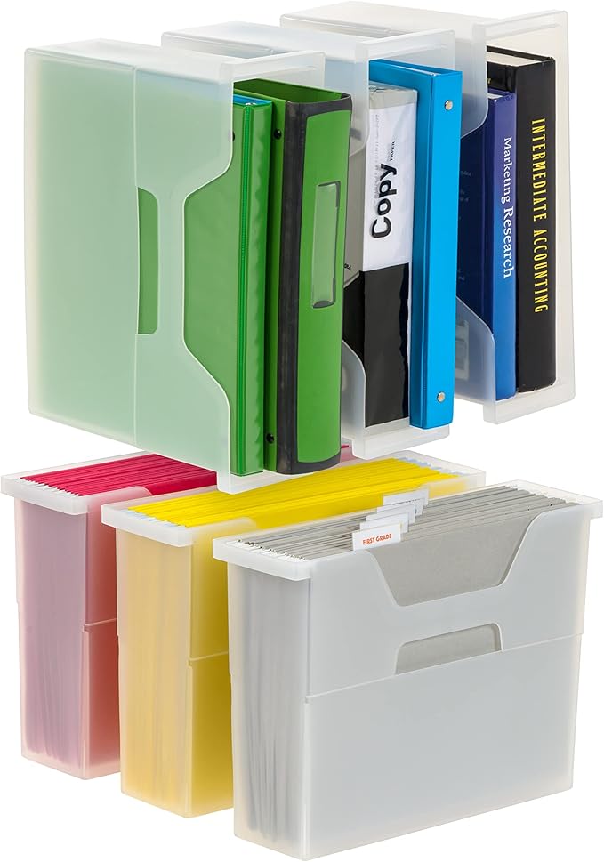 IRIS USA Small Portable Desktop File Box with Open Lid, 6 Pack, Side Handles, Hanging File Folders, Tabs & Inserts, Letter Si