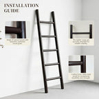 Wooden Blanket Ladder - 57in Natural & Motley Wood - Leaning Wall Decor for Bedroom, Bathroom, Living Room - Rustic Quilt Hol