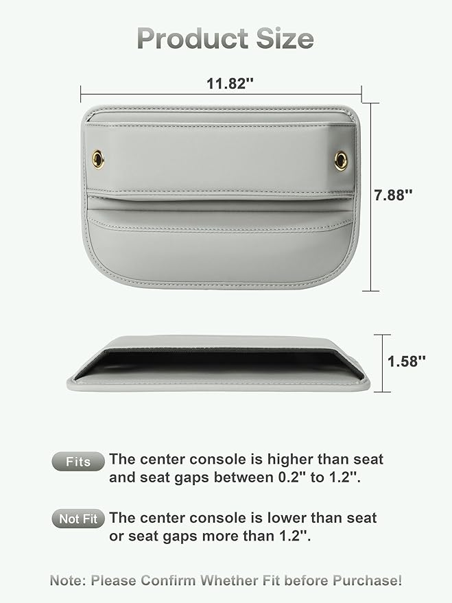 Premium Leather Car Seat Gap Filler Organizer (0.2”-1.2" Gaps), Clever Gifts for Car SUV Truck Owners (Beige, 1 Pack)