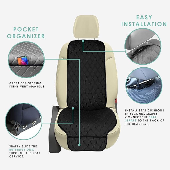FH Group Car Seat Cushion – Neosupreme Single Front Seat Cover with Front Pockets, Airbag Compatible, Universal Fit Car Seat 