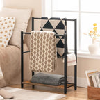 HOOBRO Free Standing Towel Rack for Bathroom, 22" L x 9.4" W x 31.5" H, 2 Tier Blanket Rack, Blanket Holder, Drying and Displ