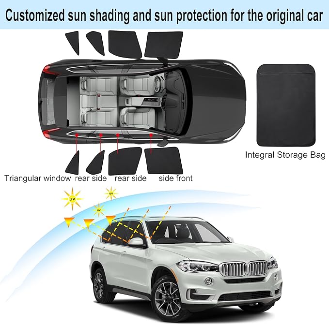 Front Side Half Window Shade Foldable Custom Fit for BMW X5 2013-2018 Car Window Shades for Side Window Sun Shade UV Protection Heat Insulation for Camping Sleeping 8PCS